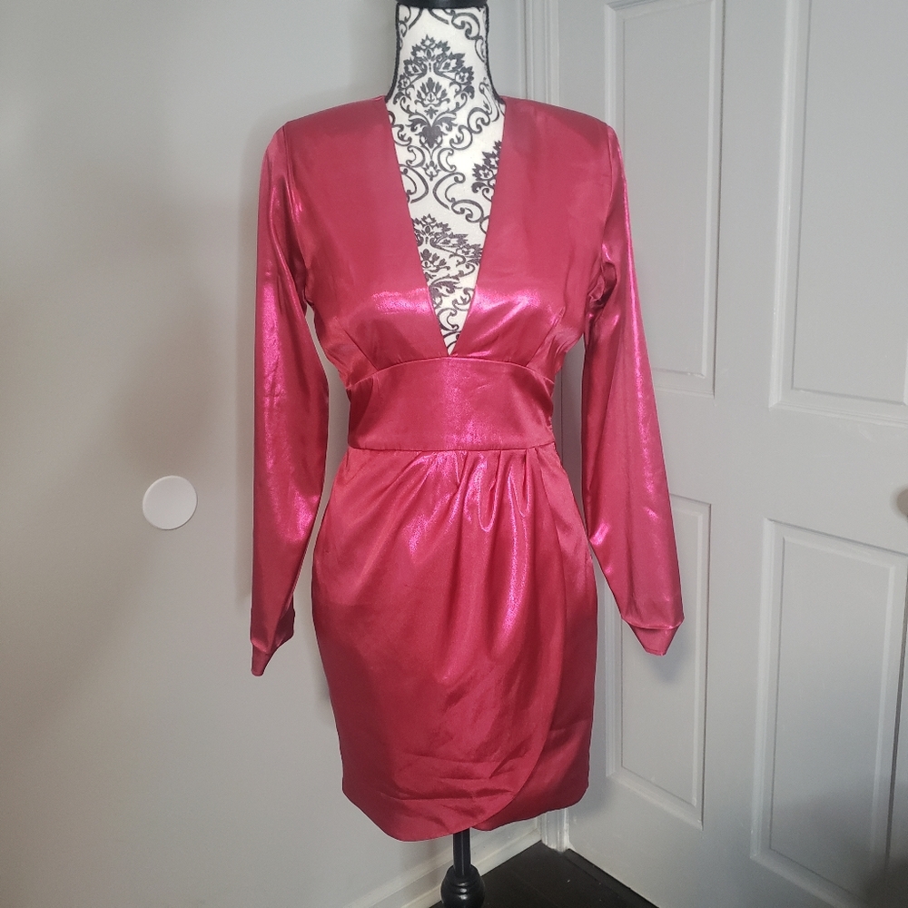 ZARA NWOT WOMAN LAMINATED MINI DRESS FUCHSIA